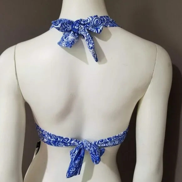 Lauren Ralph Lauren Twist-Front Halter Bikini Top - Artisanal Woodblock Size 4